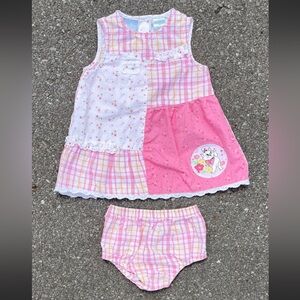 Vtg 2000s Disney Marie The Aristocats Patchwork Dress & Bloomer Set 12M Pink